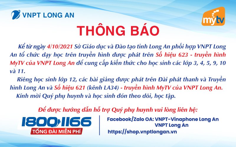Chương trình học trên truyền hình số hiệu 621 và 623 truyền hình MyTV
